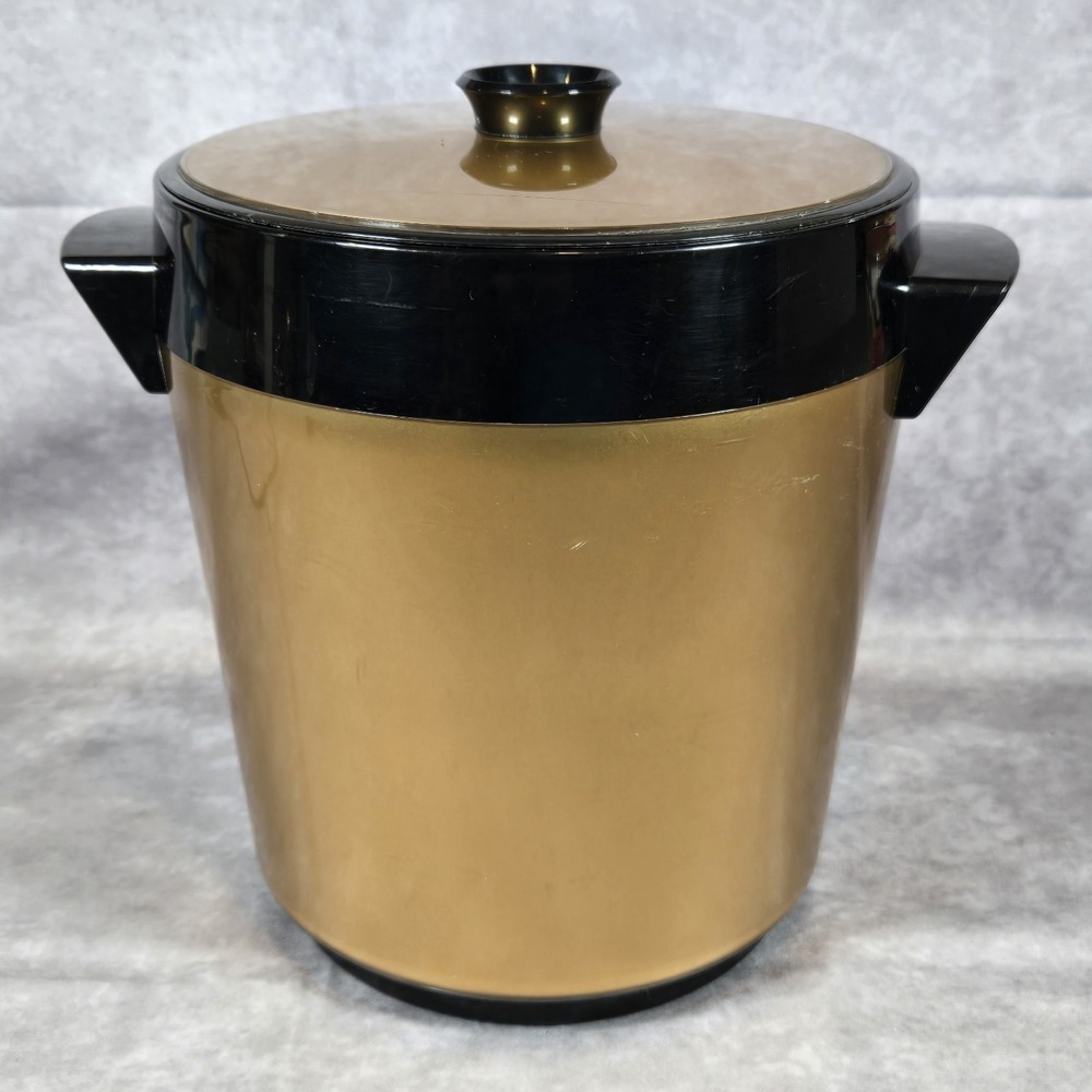 Thermo Serve West Bend Insulated Ice Bucket‎ Double Wall Gold Black Retro